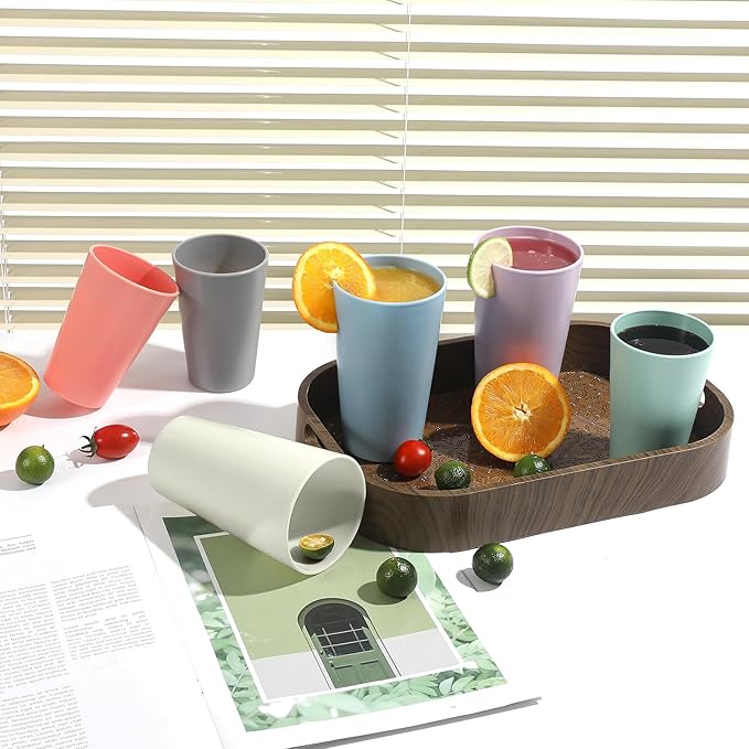 24 Pcs Unbreakable Plastic Cups Set, 20 oz Reusable Plastic Cups, Stackable - Image 6