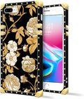 Compatible with iPhone 8 7 SE Case, Blooming Rose Golden Flower Luxury Golden by Unknown
