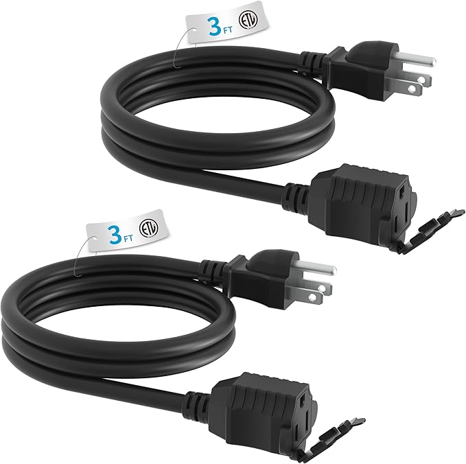 TiFFCOFiO Indoor Outdoor Extension Cord Waterproof, 3 Feet 3 Prong Power Cord by TiFFCOFiO