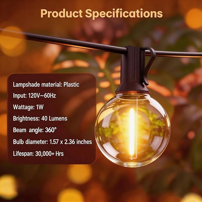 RTTY Outdoor String Lights 25 FT, G40 Led Patio Globe Lights - Image 2