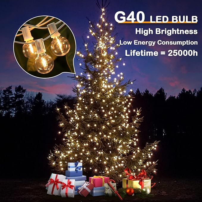 50FT LED G40 Globe String Lights White, Shatterproof Outdoor Patio String - Image 5