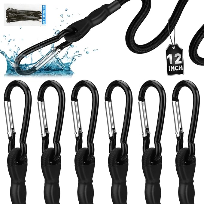 6 Piece 12 Inch Carabiner Bungee Cords by ELEAD