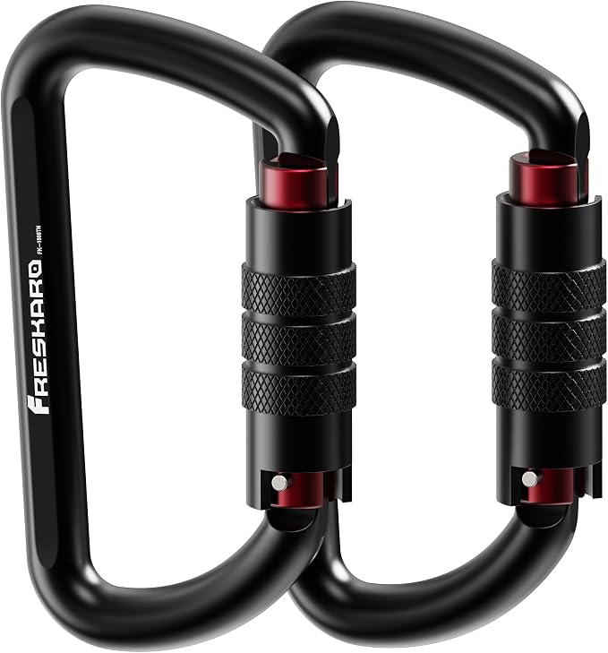 FresKaro 3inch 12kN-2698lbs Auto Locking Carabiner Clips, Solid D Shape by FresKaro