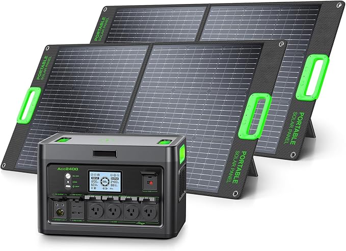 2400W Solar Generator with 2x100W Portable Solar Panels, 1843Wh LiFePO4 Battery by GRECELLPOWERSTATION