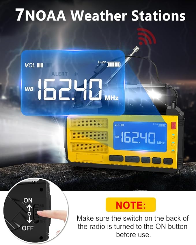 10000mAh Emergency Hand Crank Radio, AM/FM/NOAA Weather Alert, Solar Powered - Image 2