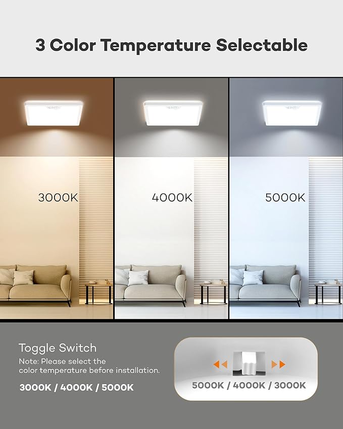 Annaror 12in Motion Sensor Ceiling Light Wired, 3000K 4000K 5000K Selectable - Image 2