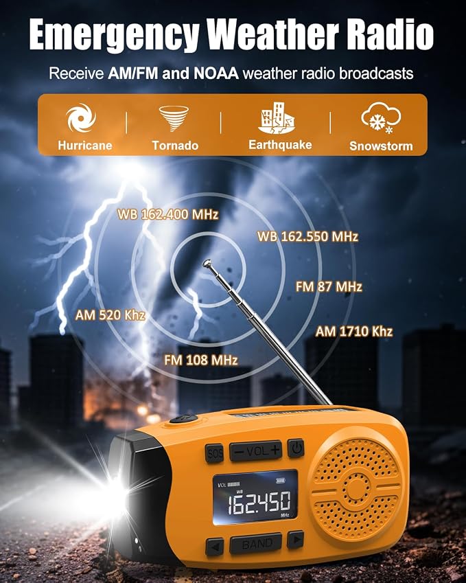 Runningsnail Emergency Weather Radio, 7400mWh Hand Crank Emergency Radio - Image 3