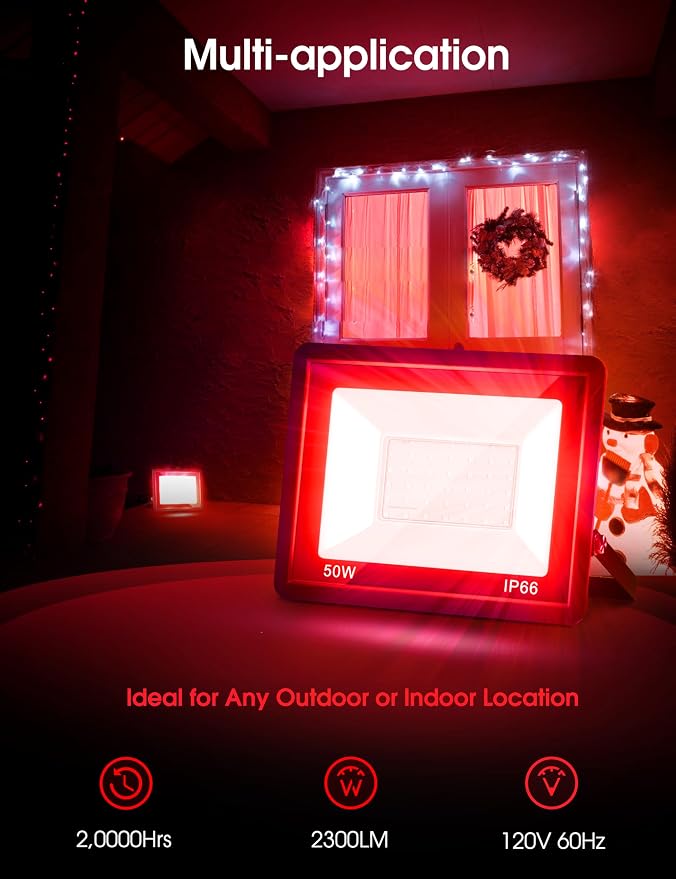 L LOHAS LED Red Flood Light Outdoor,    50W Plug in Flood - Image 5