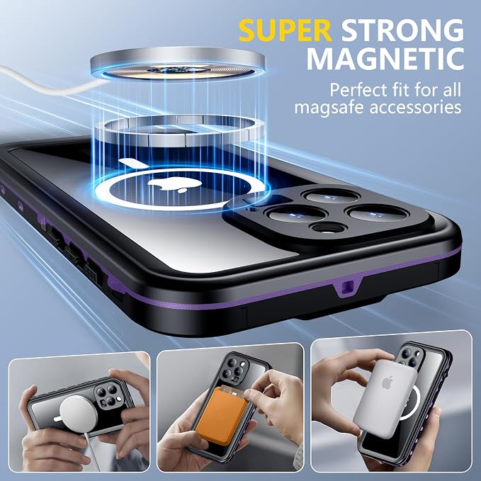Red2Fire for iPhone 15 Pro Case Waterproof, Phone Case 6.1" Purple/Clear - Image 4