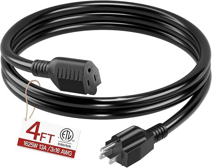 16/3 Short Extension Cord 4 FT, Indoor 3 Prong Power Cable, Suitable by Skrizcable