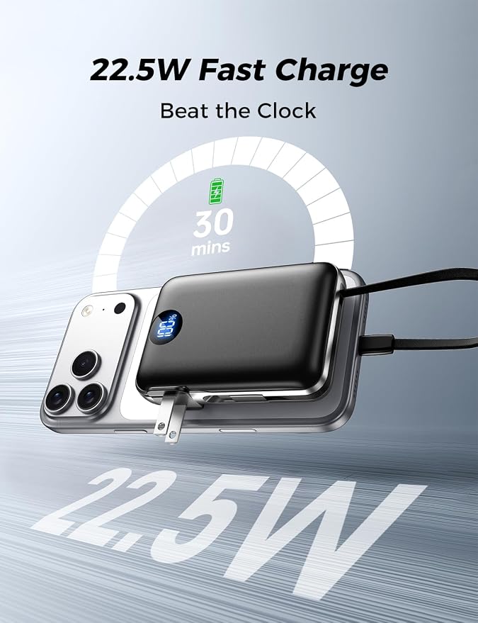 Portable Charger with Built-in Cables & Wall Plug, 10000mAh Power Bank - Image 2