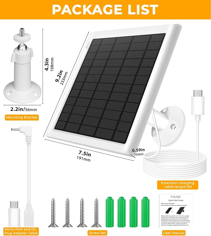 8W Solar Panel for Ring Camera, Spotlight Cam Battery, Includes Barrel Plug to - Image 9