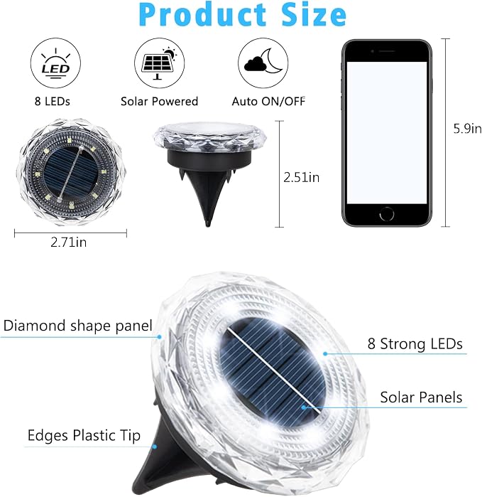 echosari Solar Ground Lights 6 Pack, Upgraded Solar Garden Lights Auto ON/Off - Image 5