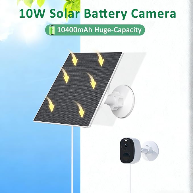 Zivif 10W Solar Panel for Security Camera, 10400mAh Built-in Battery, 5V - Image 4