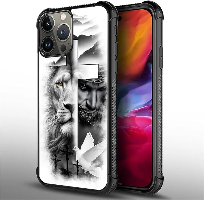 for iPhone 15 Pro Max Case, Lion Cross Jesus Christ Dove Pattern Graphic Design - Image 5