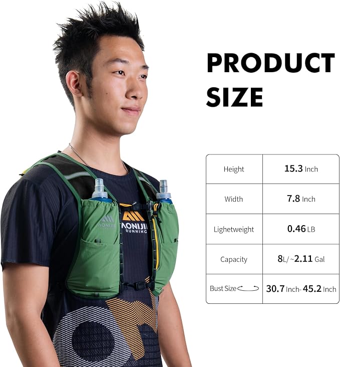 AONIJIE Running Hydration Vest for Men & Women, 8L Hydration Backpack, - Image 3
