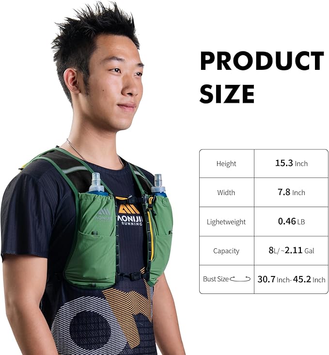 AONIJIE Running Hydration Vest for Men & Women, 8L Hydration Backpack, - Image 2