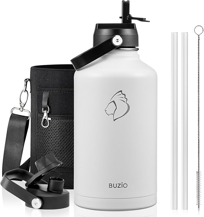 BUZIO 64oz Insulated Water Bottle, Half gallon Stainless Steel Jug, Triple Wall by BUZIO