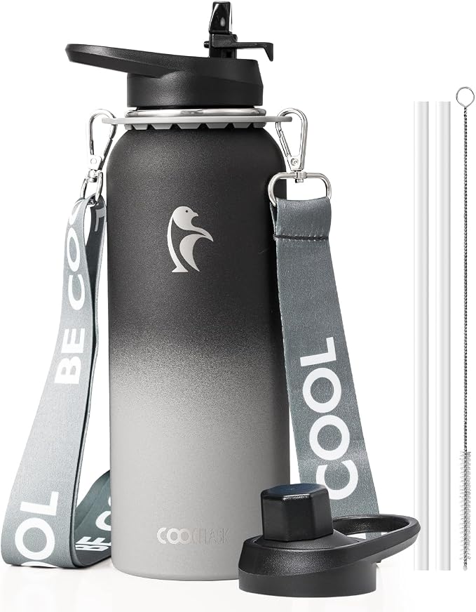 Coolflask Water Bottle with Straw, 40 oz Insulated Metal Water Flask with Straw by Coolflask