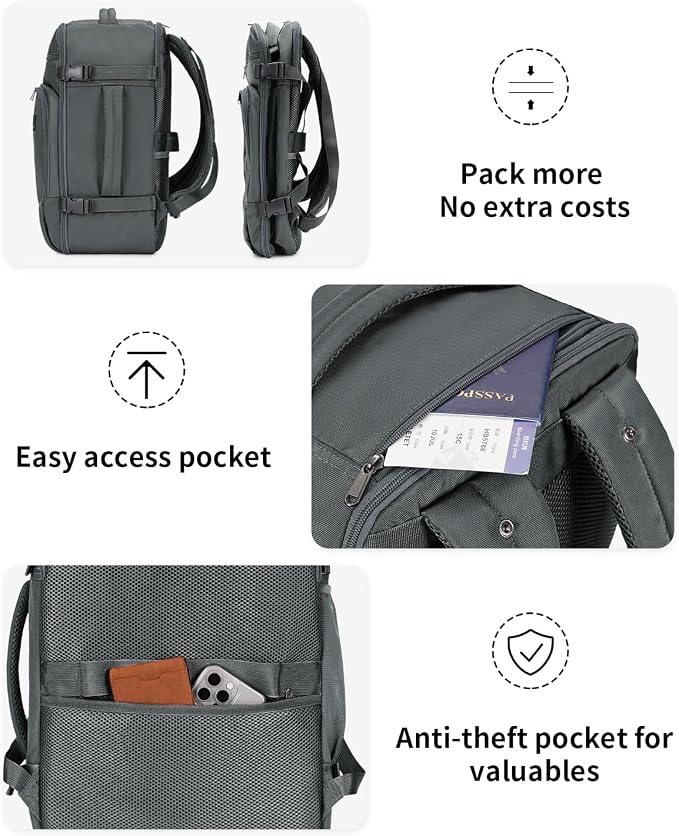 ECOHUB Travel Backpack for Men, Laptop Carry on Backpack - Image 8