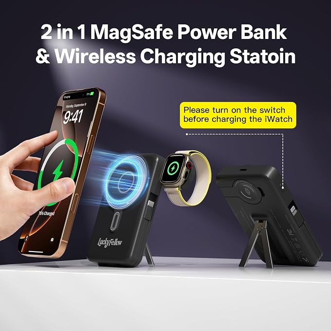 Magnetic Portable Charger Built-in Cables, 10000mAh Fast Charging Wireless - Image 2
