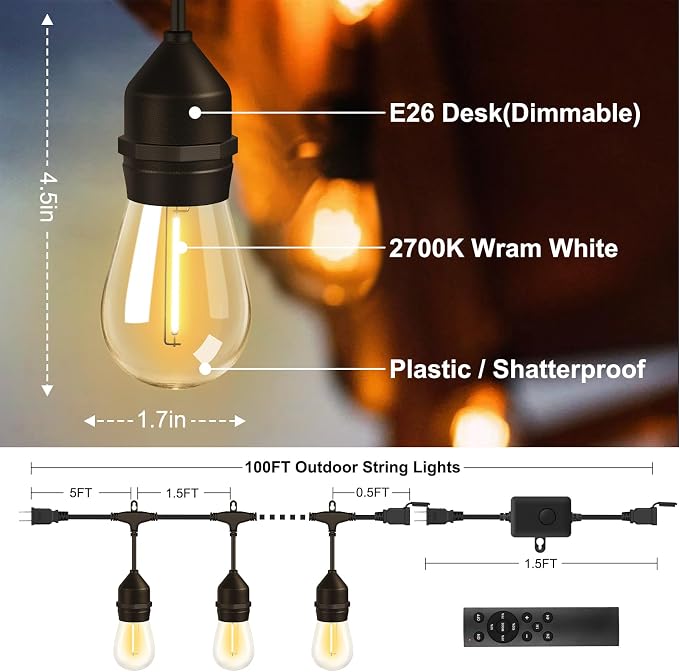 100FT Outdoor String Lights - Image 8