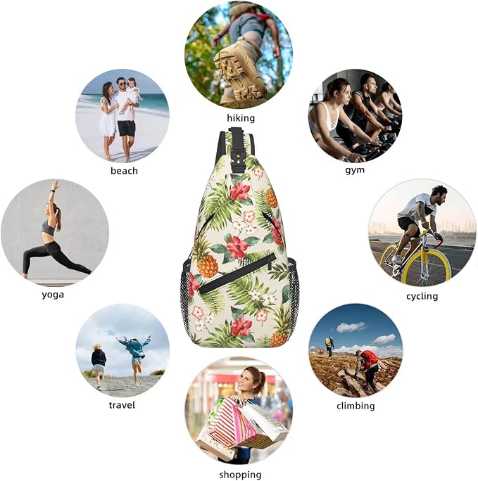 Pineapple Crossbody Sling Bag for Women Men Tropical Fruits Hibiscus Flowers - Image 5