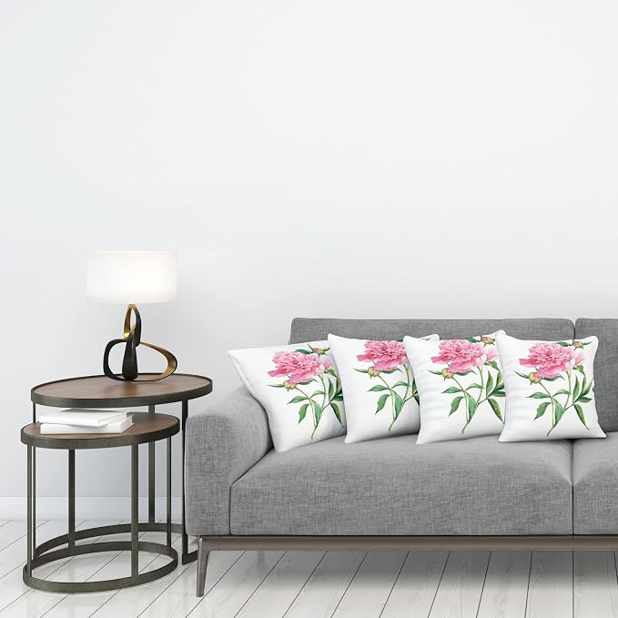 Ambesonne Watercolor Flower Throw Pillow Cushion Case Pack of 4, Vintage Peony - Image 3