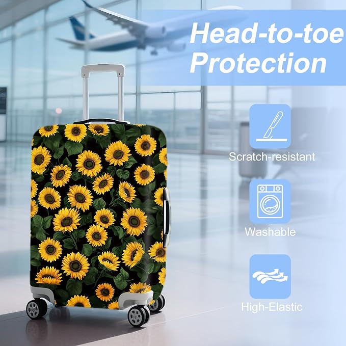 ANNA QUEEN Sunflowers Travel Luggage Cover -Stretchable Airplane Suitcase - Image 3