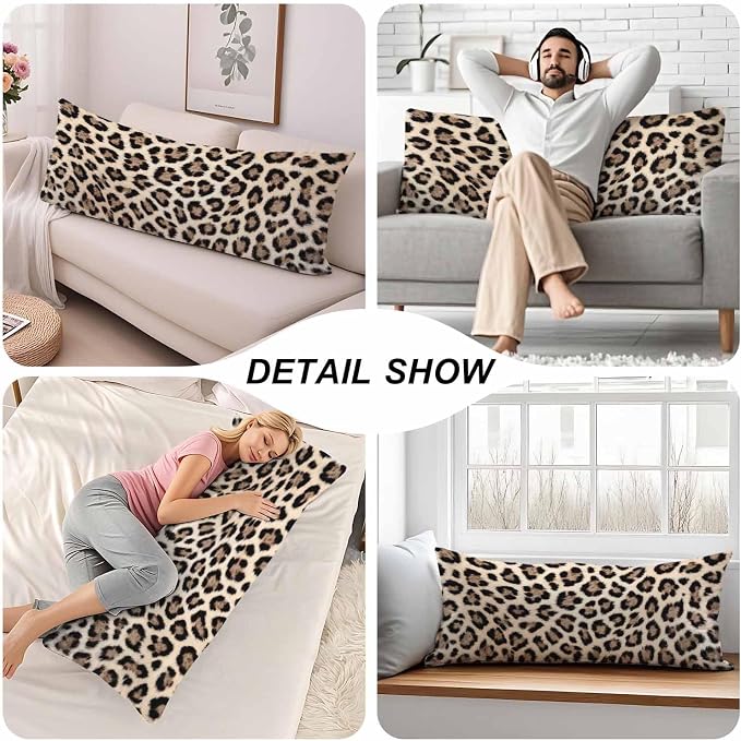 Body Pillowcases with Zipper Leopard Print Cozy Body Pillow Covers Cushion - Image 5