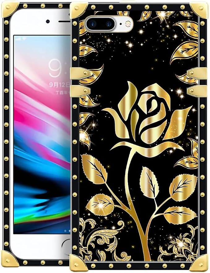 Compatible with iPhone 8 Plus 7 Plus Case, Shine Gold Rose Luxury Golden by Unknown