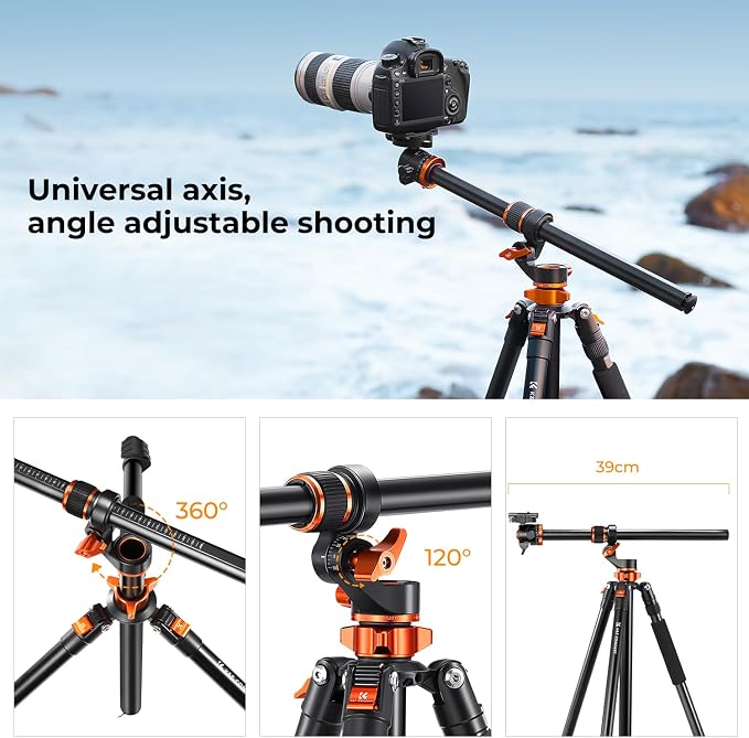 K&F CONCEPT 90''/230cm Ultra High Camera Tripod, Horizontal Overhead Shooting - Image 3
