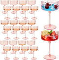 PLULON 24 Pcs Pink Champagne Martini Glasses Set 10 Oz Plastic Ribbed Coupe Cup by PLULON