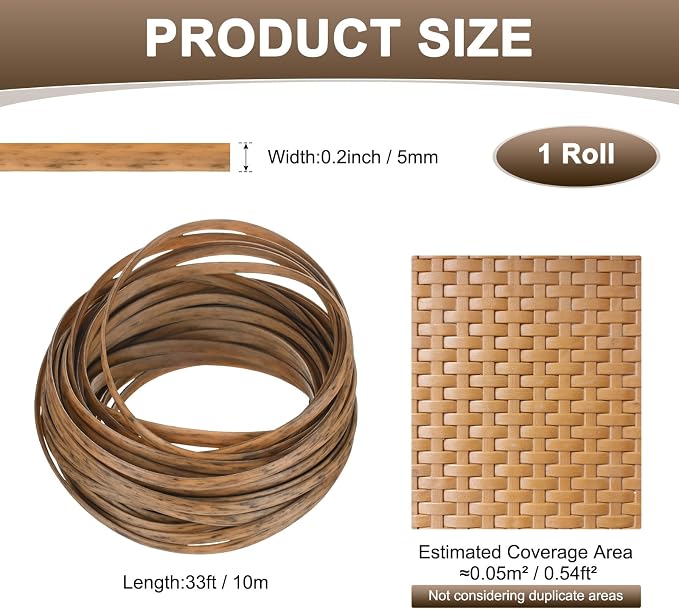 M METERXITY 1-Pack Wicker Repair Kit, 5mm x 33ft/10m Plastic Flat Rattan - Image 3