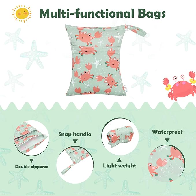 ALVABABY 3pcs Cloth Diaper Wet Dry Bags Waterproof Reusable - Image 3