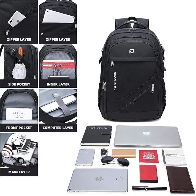 FENGDONG Durable Waterproof Travel Laptop Backpack 17.3 inch, Large College - Image 4