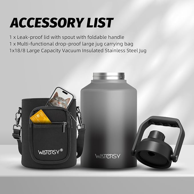 WATERSY 1 Gallon Water Bottle Insulated, BPA Free&Leak Proof, 128oz Stainless - Image 6