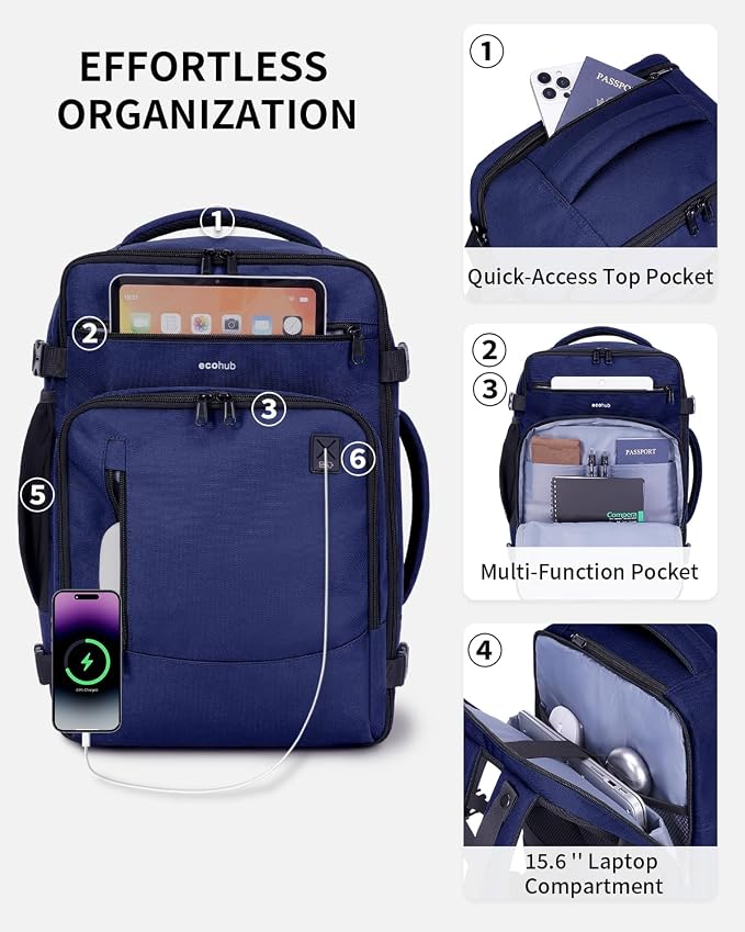 ECOHUB 17" Small Travel Backpack, United Airlines Personal Item Bag 17x10x9 - Image 4