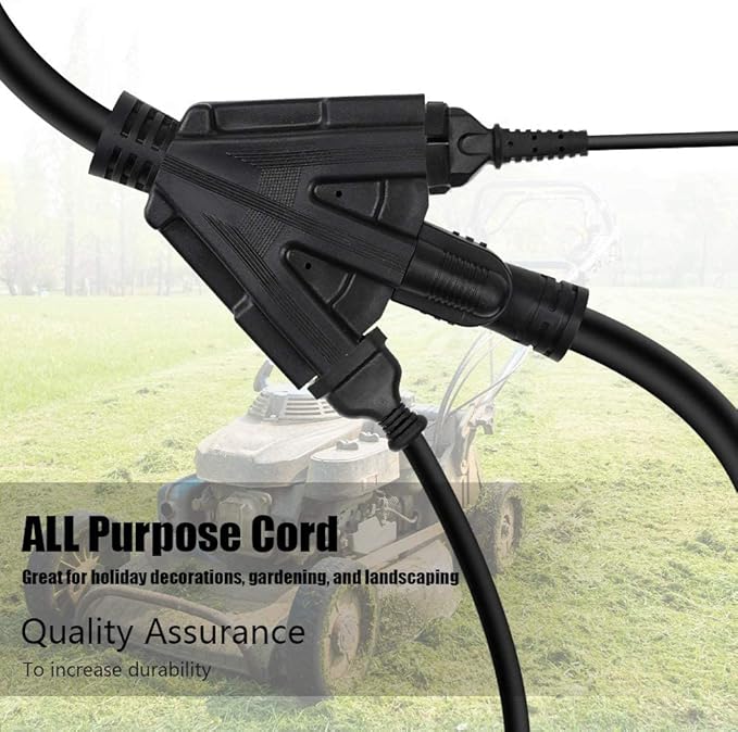 1 FT 12/3 Outdoor Extension Cord, Heavy Duty 3-Outlet SJTW Indoor/Outdoor - Image 3