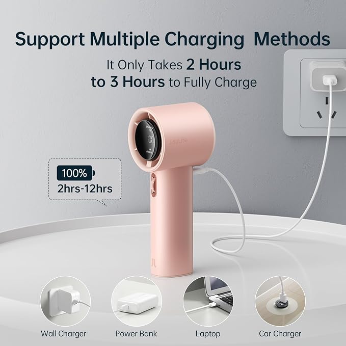 JISULIFE Portable Handheld Fan, Speed Adjustable Turbo Mini and 3600mAh Battery - Image 6