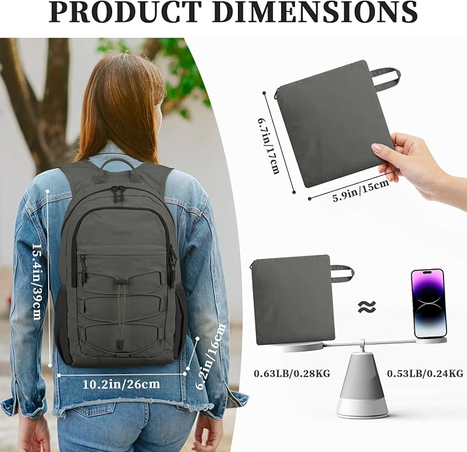 ZOMFELT Hiking Backpack for Women Men, 15L Lightweight Packable Backpacks for - Image 2