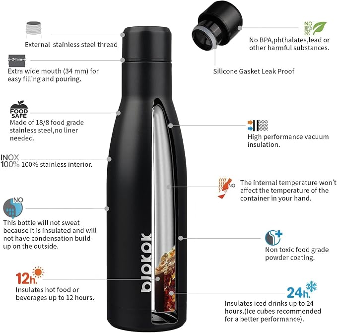 BJPKPK 17oz Insulated Water Bottles Stainless Steel Sports Water Bottles Keep - Image 3