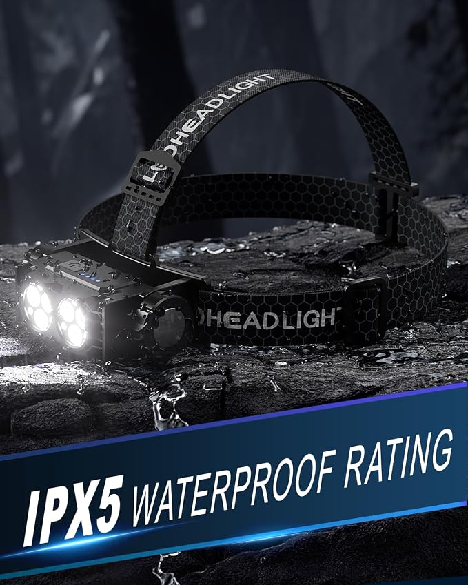 Headlamp Rechargeable 2PCS, 4500L Super Bright Light Bright LED Rechargeable - Image 6