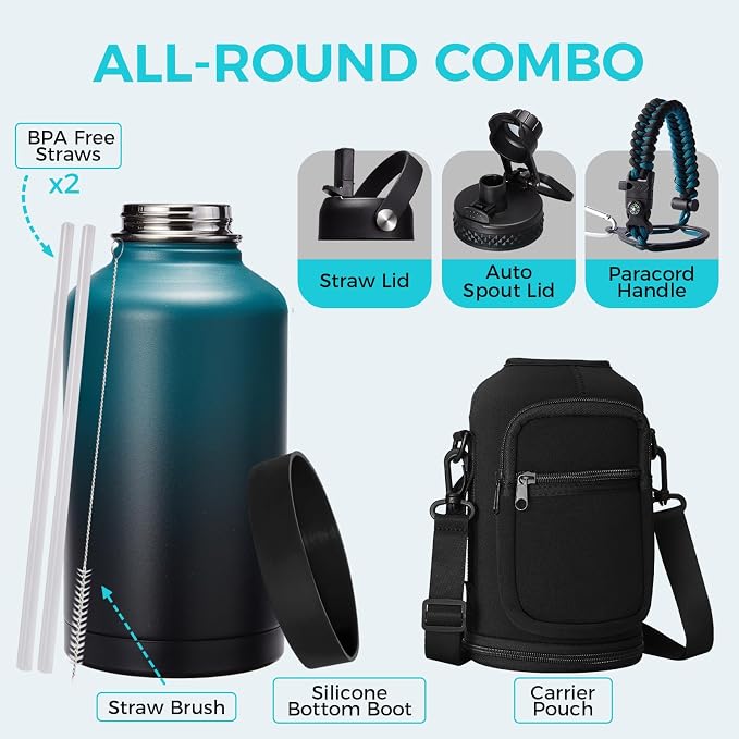 Insulated Water Bottle with Straw - 64oz Stainless Steel Water Bottles with - Image 2