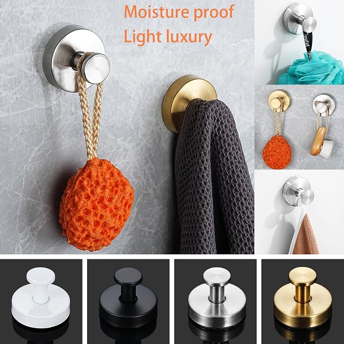4 Pack Gold Stainless Steel Suction Cup Hooks, No Drill, Front Door - Image 3
