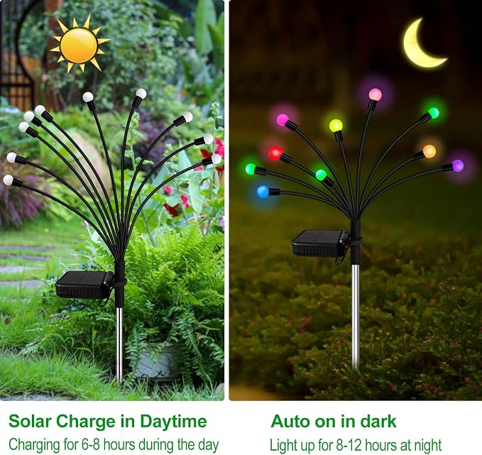 Kohlrabi Solar Garden Lights Outdoor, 6 Pack 48 LED Solar Firefly Lights - Image 3