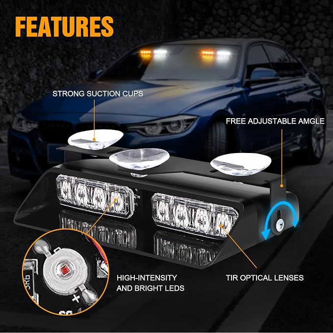 XRIDONSEN 2 in 1 Emergency Dash Strobe Lights Interior Windshield Lights Amber - Image 3