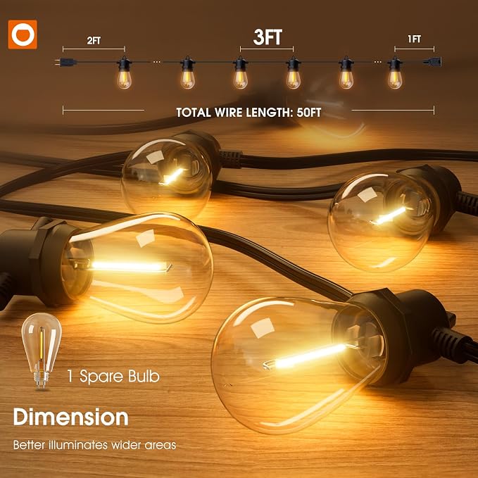 addlon 50FT Outdoor String Lights LED Waterproof Patio Lights - Image 5