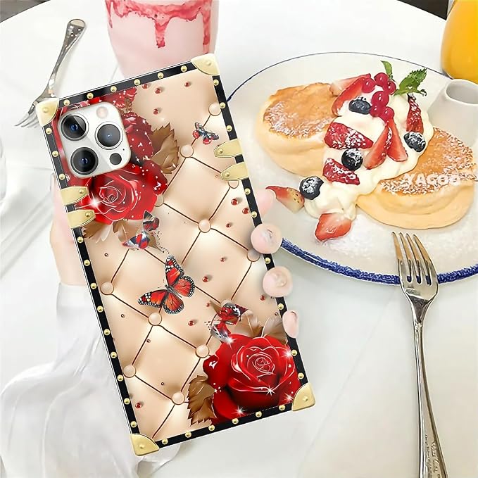 Compatible with iPhone 12 Pro Max Case, Shining Red Rose Butterfly Leather - Image 5