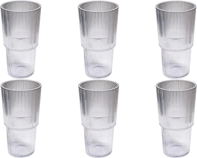 Fine Ribbed 22 oz Durable Acrylic Jumbo Drinking Glasses, Shatter-Resistant and by Unknown